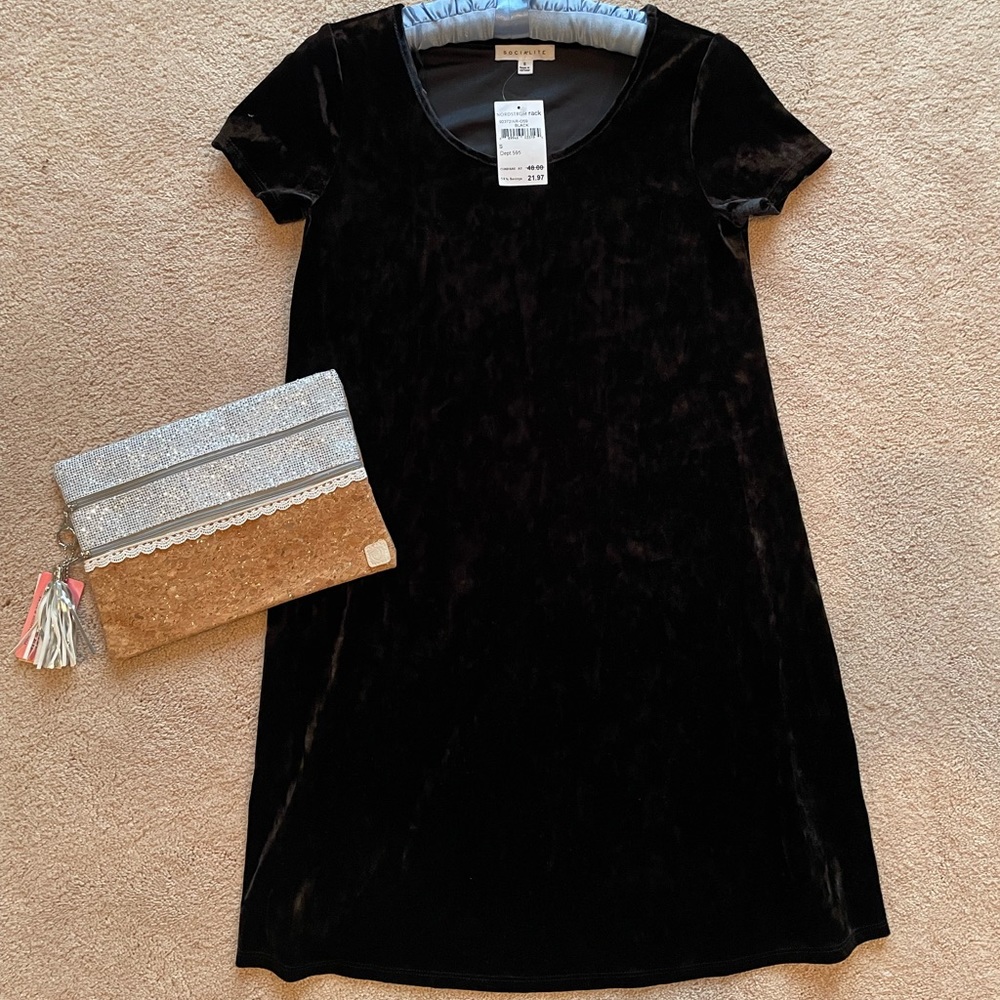 Socialite black velvet mini dress NWT